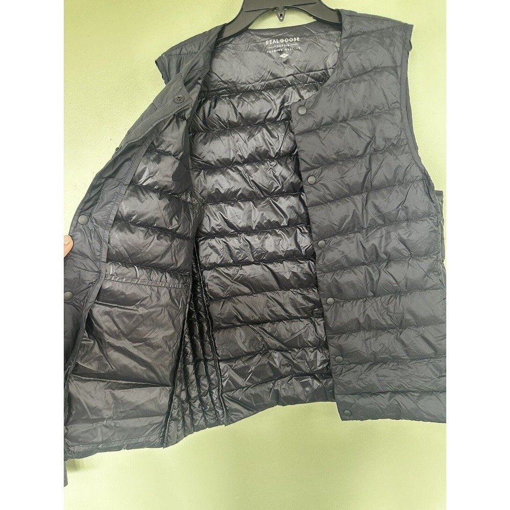 Real Goose Vest Mens Sz S Puffer Snap Feather Fill Navy Blue​​​​ - Picture 3 of 4
